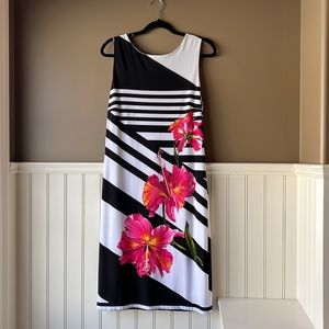 Frank Lyman Design Black and White Midi Dress with Pink Floral